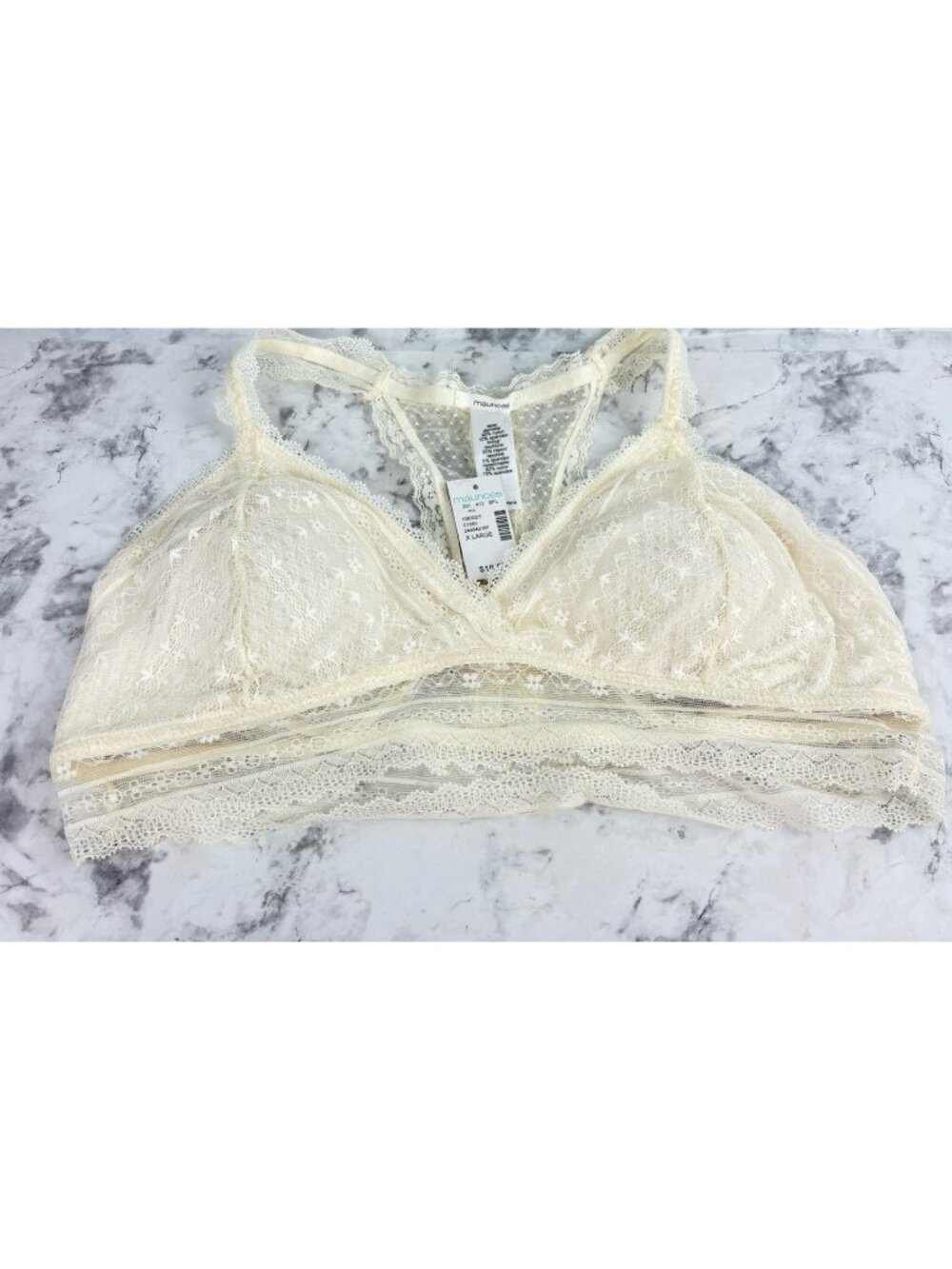 *New Maurices Racerback Bralette Womens Size X-Large Ivory All Over Lace Sexy